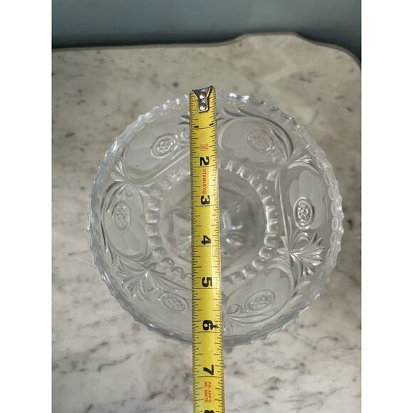 7" American Brilliant Cut Floral Star Crystal Pedestal Footed Bowl Glows Pink! - Picture 7 of 14